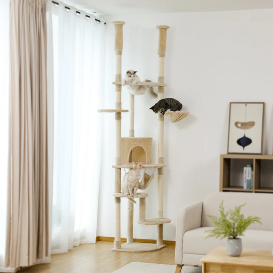 Floor-to-Ceiling Cat Tree with Condo, Hammock & Scratching Posts - front view