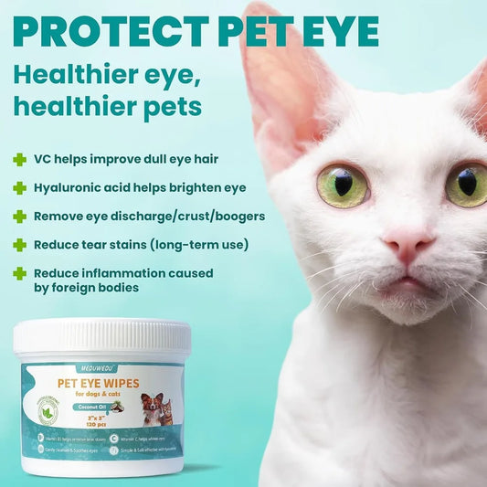 120 Count Pet Eye Wipes for Dogs & Cats, Tear Stain Remover, Unscented Grooming Wipes