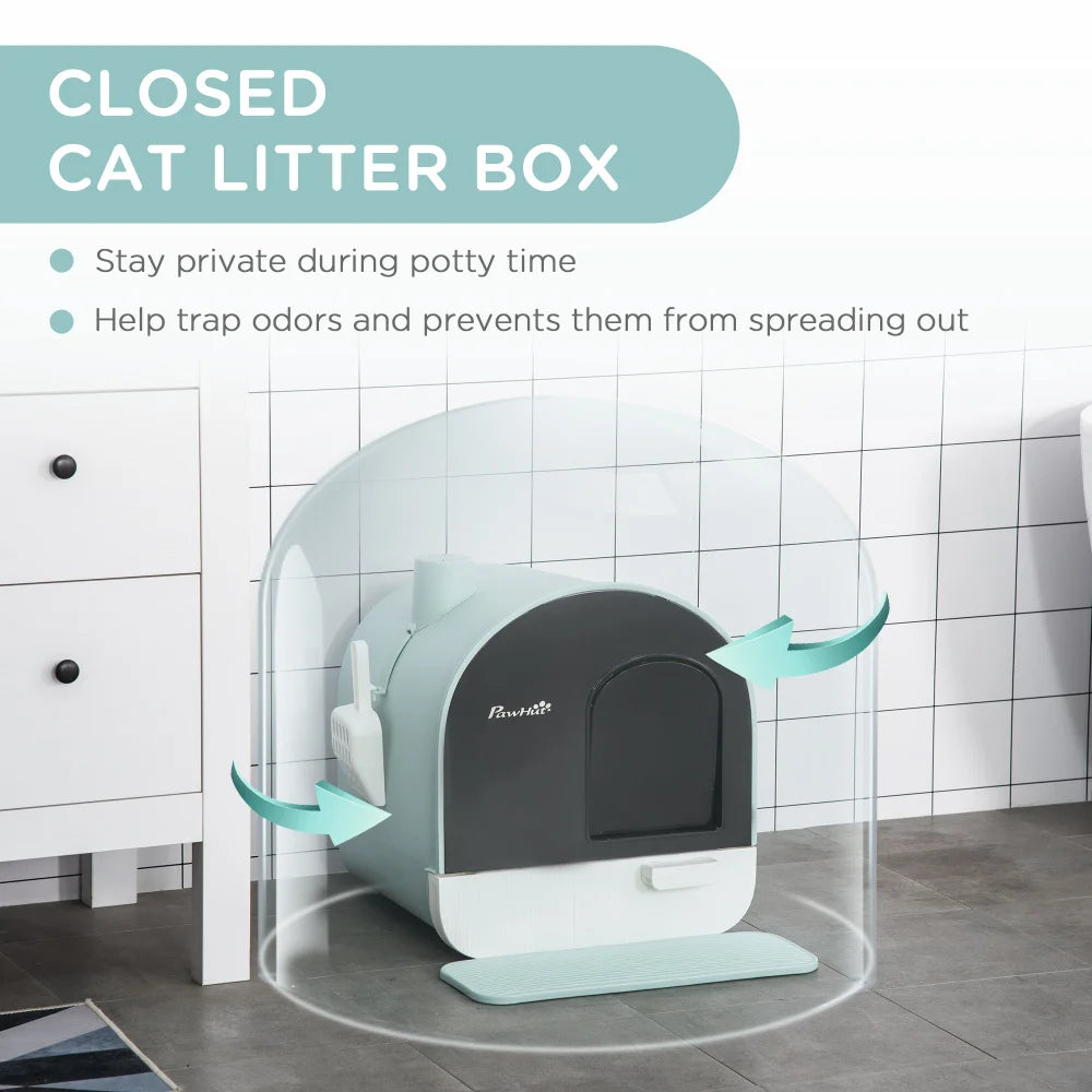 PawHut Cat Litter Box with Lid, Covered for Indoor Cats, Comes with Tray, Scoop, Filter, 17" x 17" x 18.5", Green