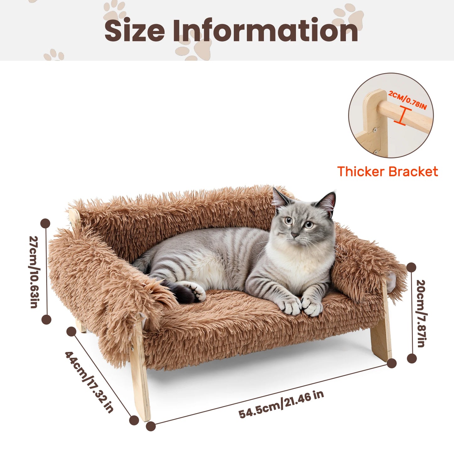 Large Raised Plush Cat Sofa Bed with Wooden Legs