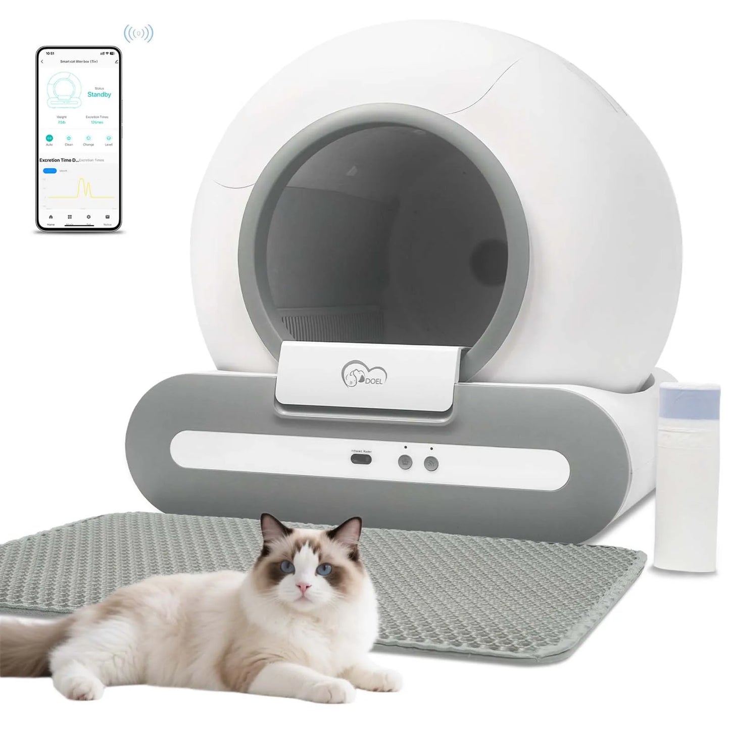 65L Self-Cleaning Cat Litter Box with WiFi App Control