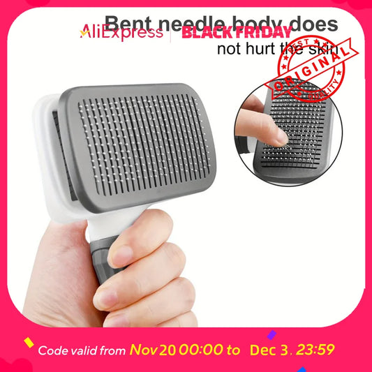One-Button Pet Deshedding Brush for Dogs & Cats - front view