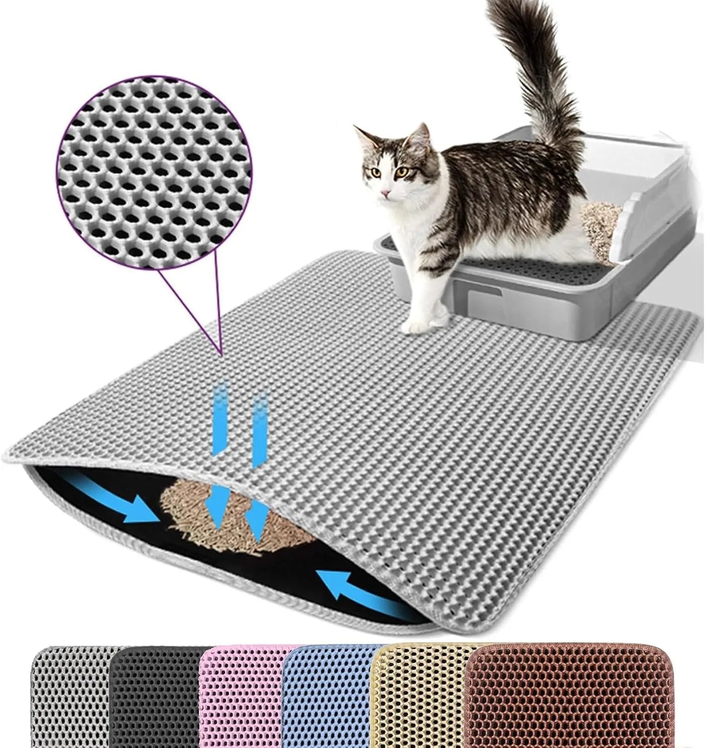 Large Honeycomb Double-Layer Cat Litter Mat, Waterproof