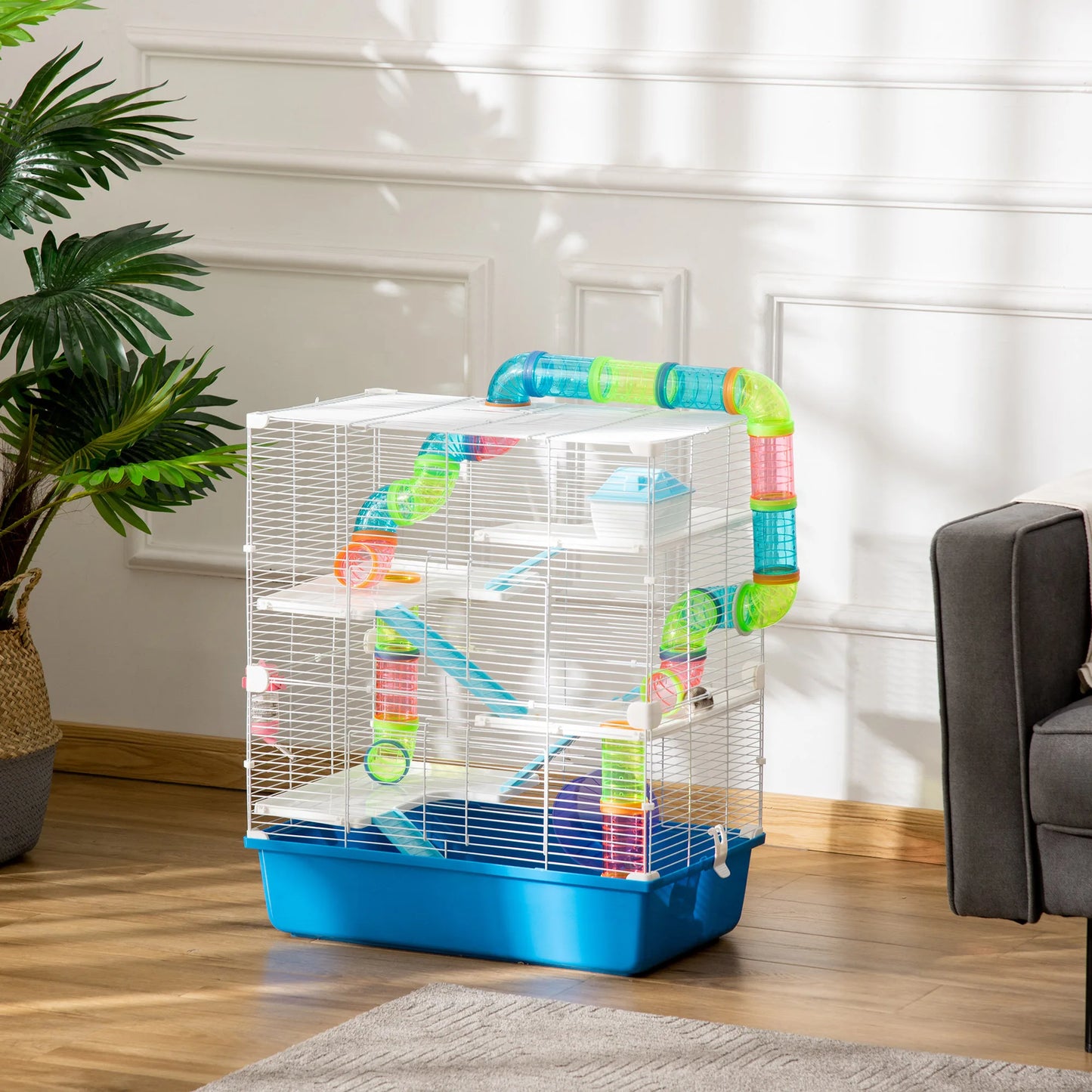 PawHut Extra Large 23" Hamster Cage with Tubes and Tunnels, Portable Carry Handles, Rat House and Habitats Big 5-Tier Design, Mouse Cage Includes Exercise Wheel, Water Bottle, Food Dish JUYHGV
