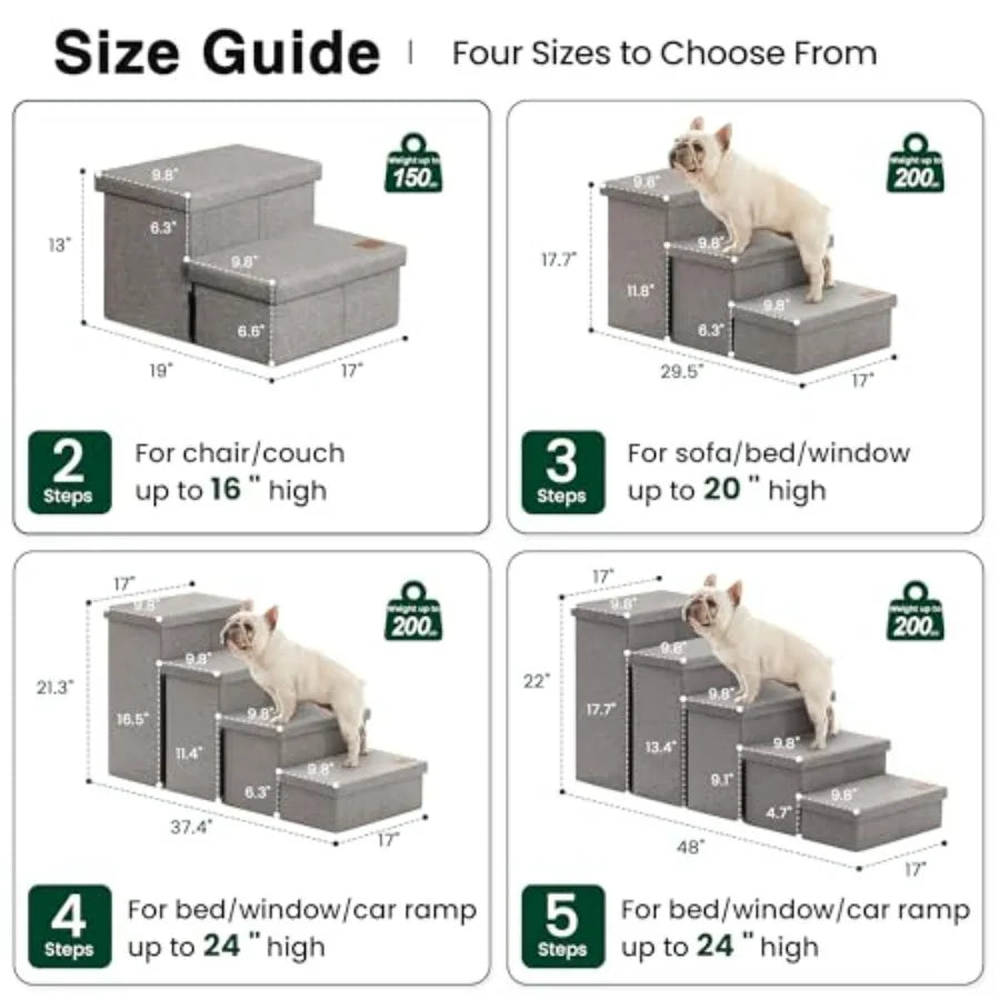 Dog Stairs for High Bed 18" H, Foldable Pet Stairs for Small Medium or Large Dogs Puppy with Storage for Bed or Couch, Cat Dog