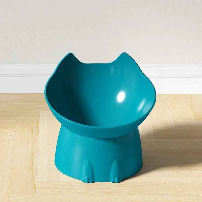 Elevated Anti-Tip Cat Bowl with Tilted Edge for Neck Comfort