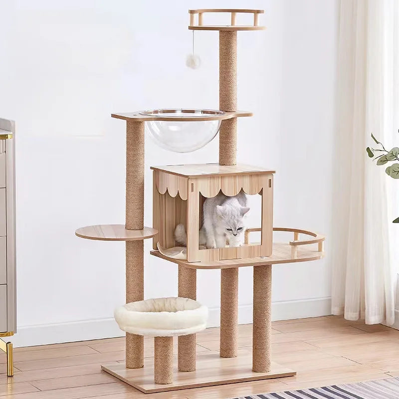 Multi-Level Cat Tree Tower with Plush Hammock & Scratching Posts - front view