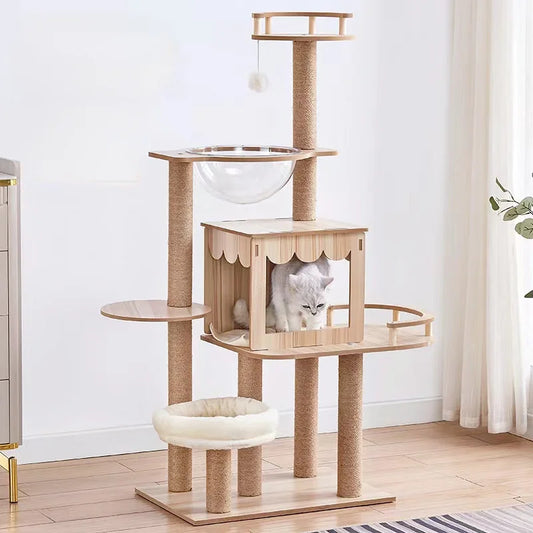 Multi-Level Cat Tree Tower with Plush Hammock & Scratching Posts - front view