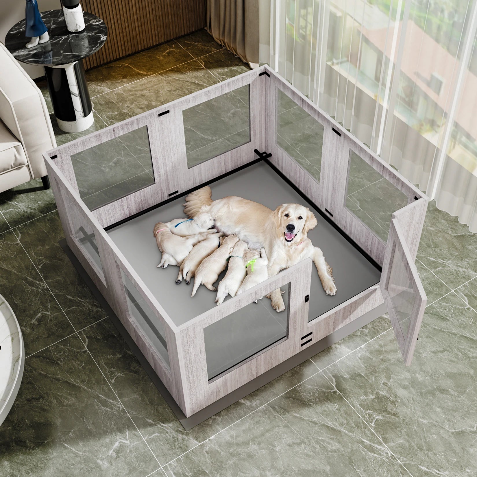 Tempered Glass Dog Playpen with Waterproof Mat product image 2
