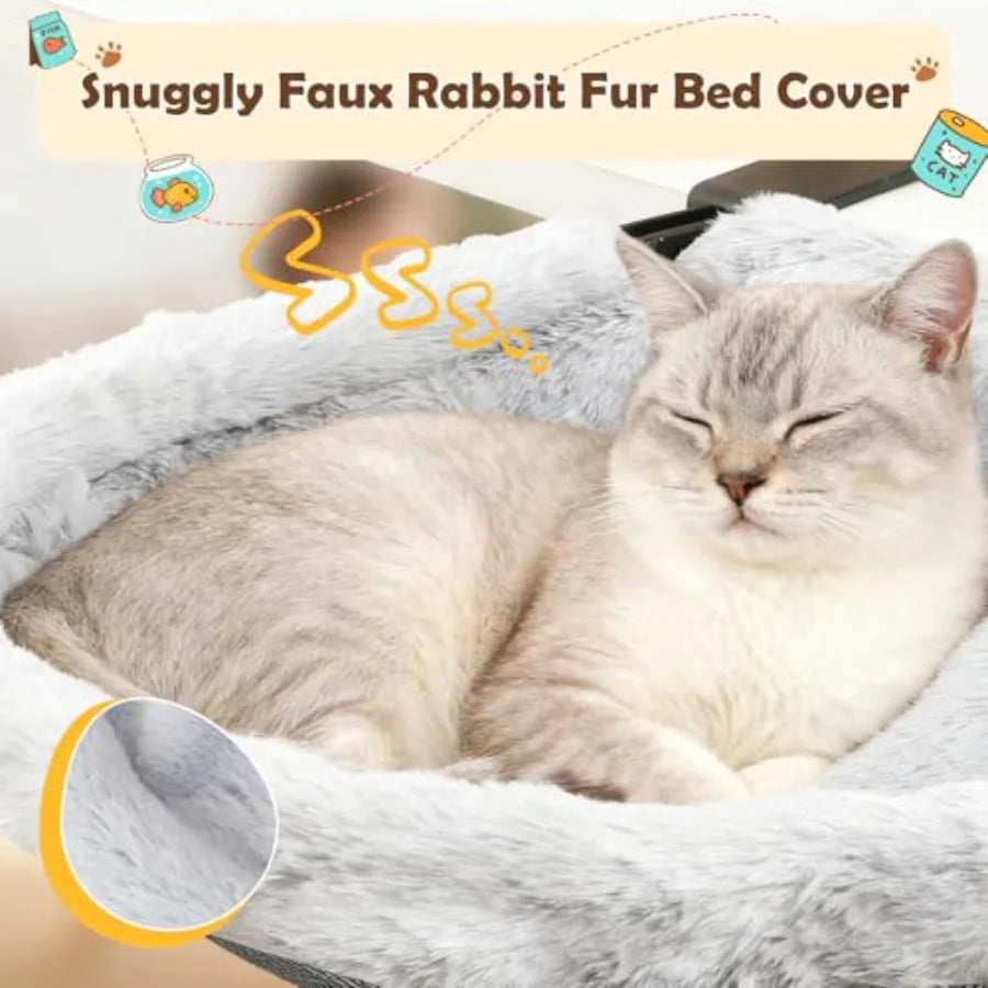 X- Cat Desk Bed 19"x15" Spacious Retreat, Dual Clamps and Sunken Hammock Design, Comfy Cat Desk Hammock with Faux Rabbit Fur Co