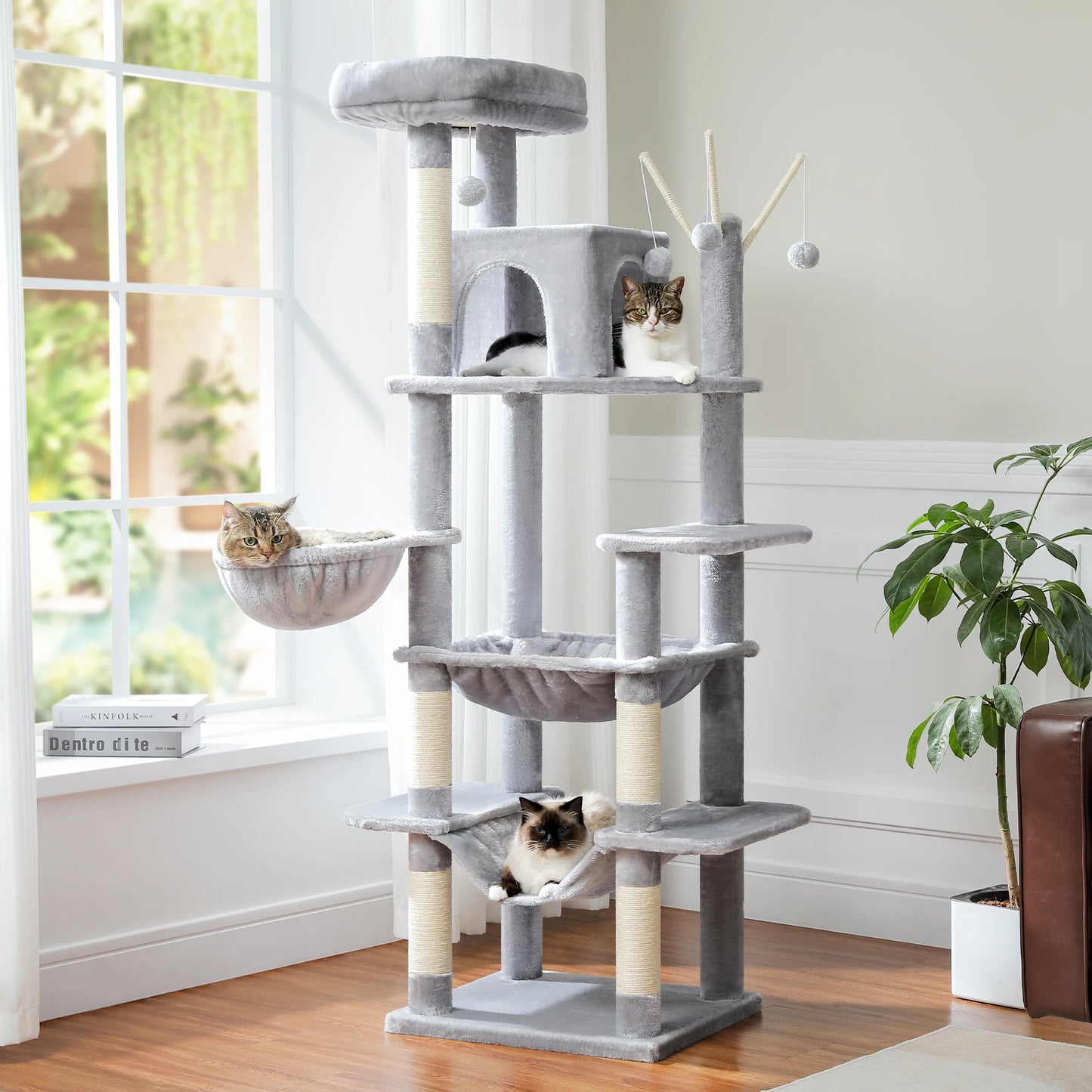 Large Multi-Level Cat Tree with Plush Condos, Perches & Caves