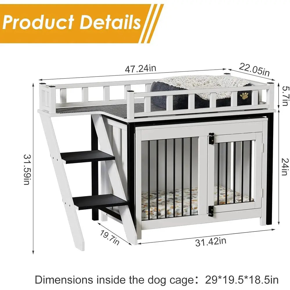 Pet Bunk Bed Stairs Storage, Window Perch for Dogs & Cats, Adjustable Blanket, Dog Bed for Small to Medium Breeds