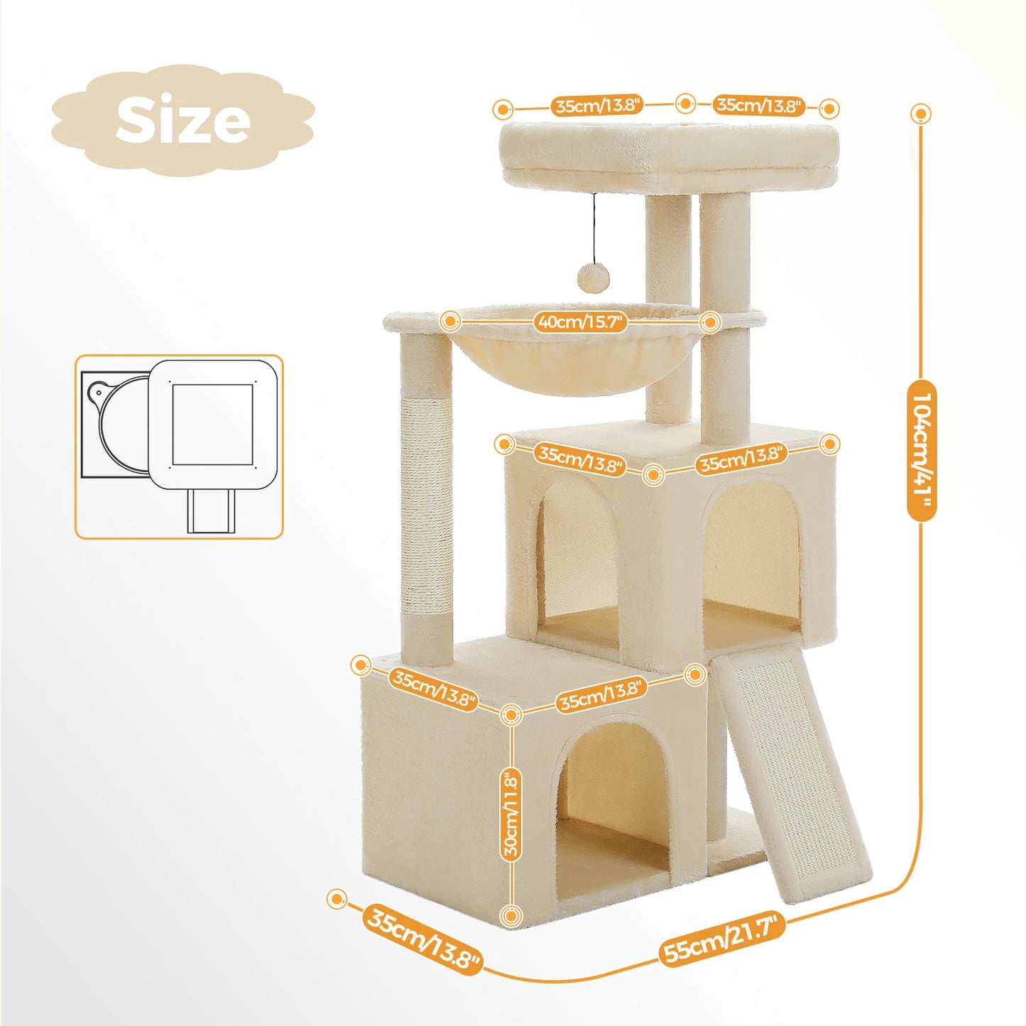 Cat Tree Tower with Natural Sisal Post, Condo & Top Perch