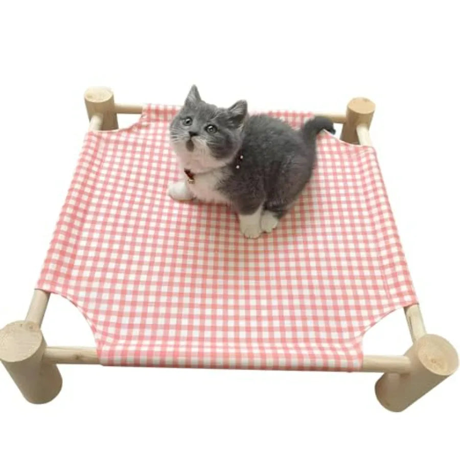 Cat/ Hammock Cat Bed, Wooden Dog Elevated Indoor Outdoor Beds, Raised Cat Cots Furniture Pet Bed Puppy Bed Portable Breathable