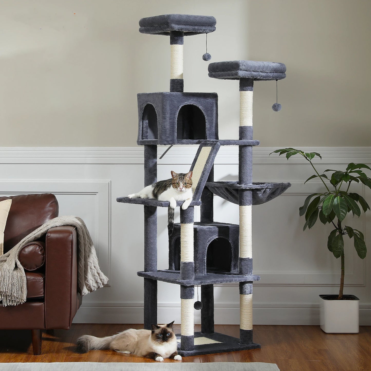 Large Multi-Level Cat Tree with Plush Condos, Perches & Caves