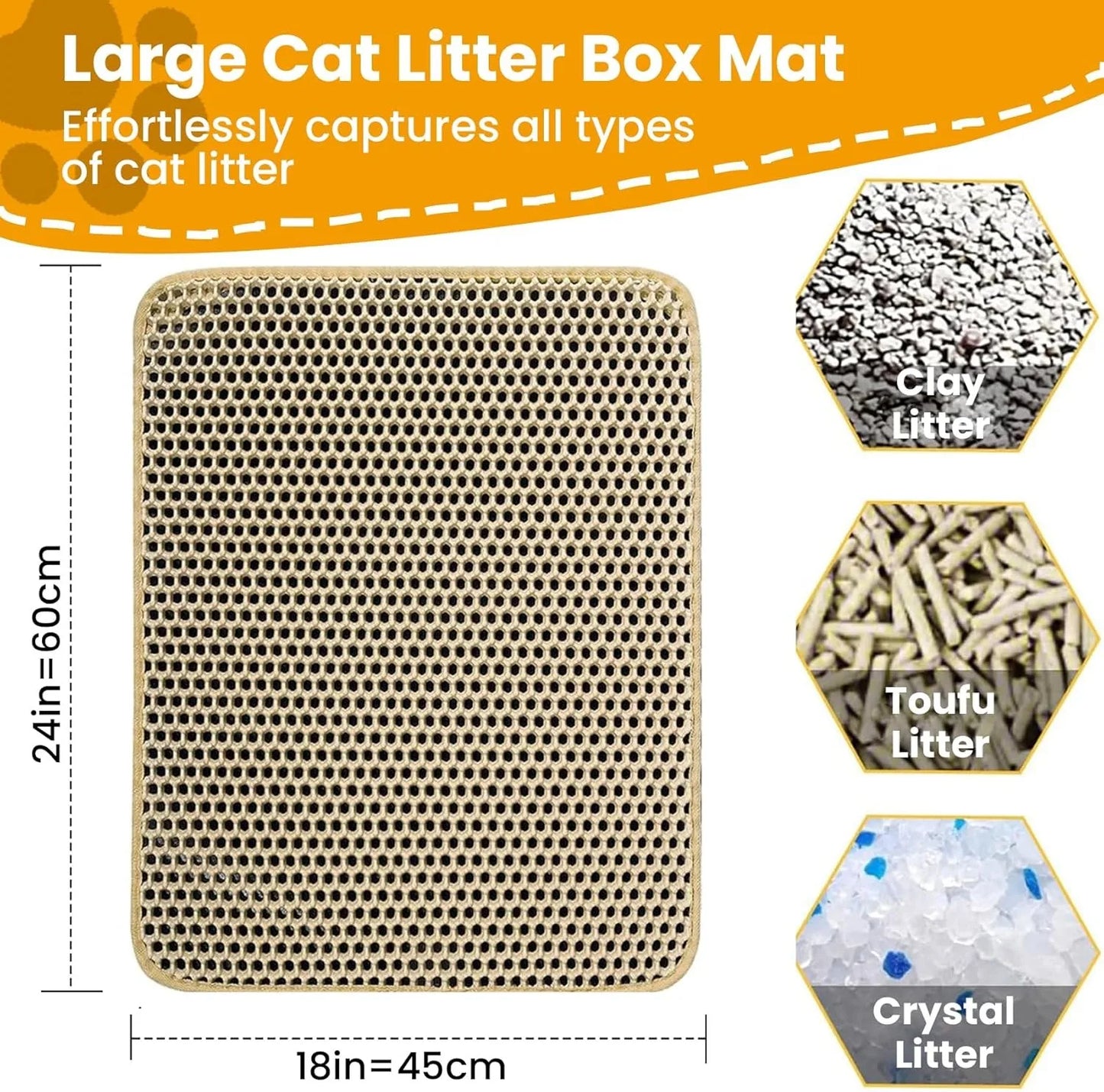 Large Honeycomb Double-Layer Cat Litter Mat, Waterproof