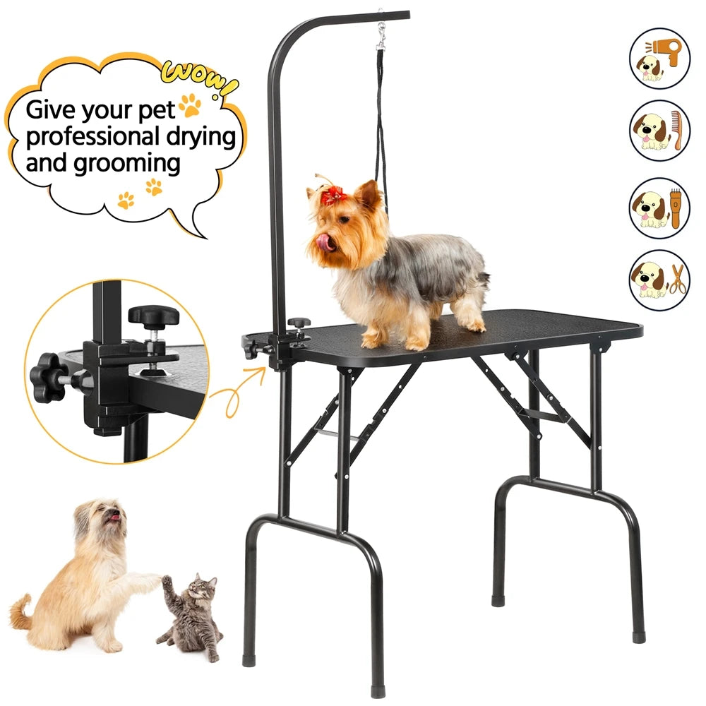 Costoffs Pet Foldable Grooming Table Dog Cat Beauty Trimming with Height Adjustable Arm Folding Legs Halloween Pet Grooming Table for Home or Professional Pet Store Uses JUYHGV