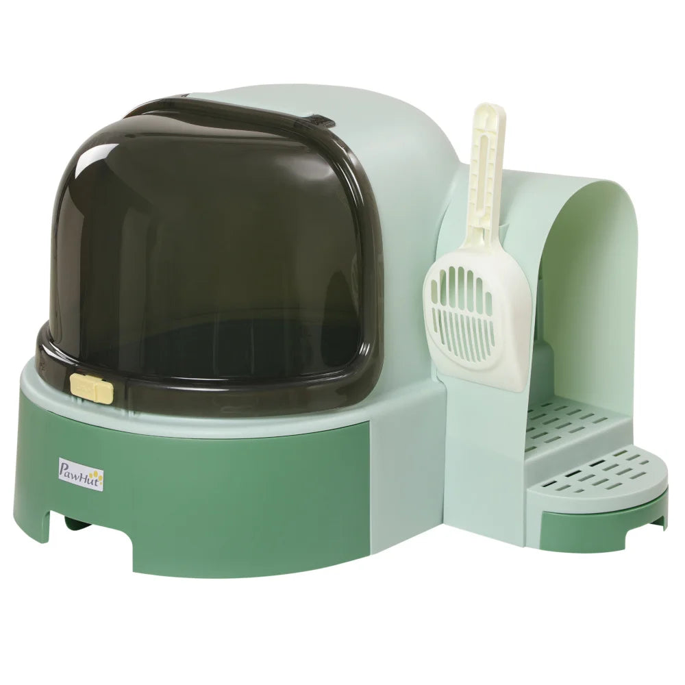 PawHut Cat Litter Box with Lid, Covered, Easy to Clean & Open, Including Openable Front Cover, Litter Scoop, Green
