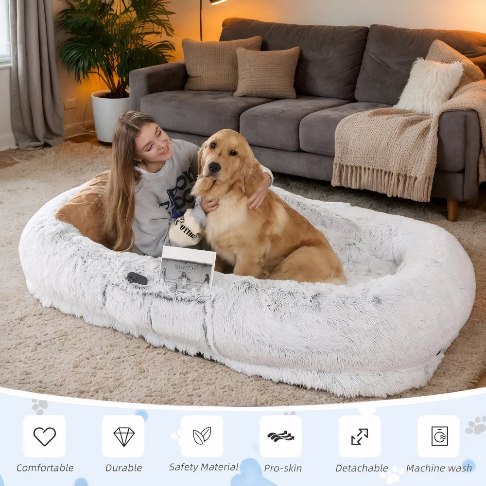 Ye Human Dog Bed, Washable Faux Fur, Orthopedic for Dozing & Napping, 71''x45''x14'' Fits You & Pets (Grey), Blankets & Pillows Not Included