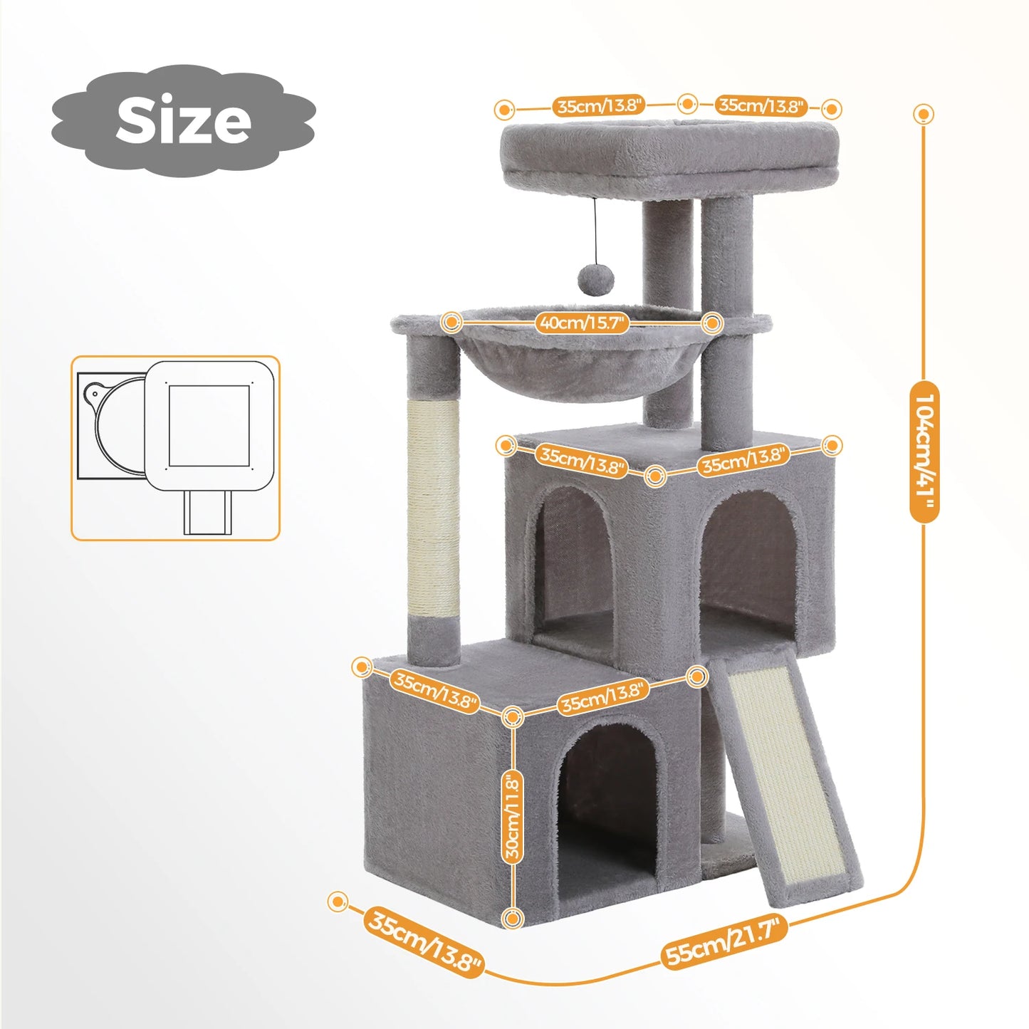 Cat Tree Tower with Natural Sisal Post, Condo & Top Perch