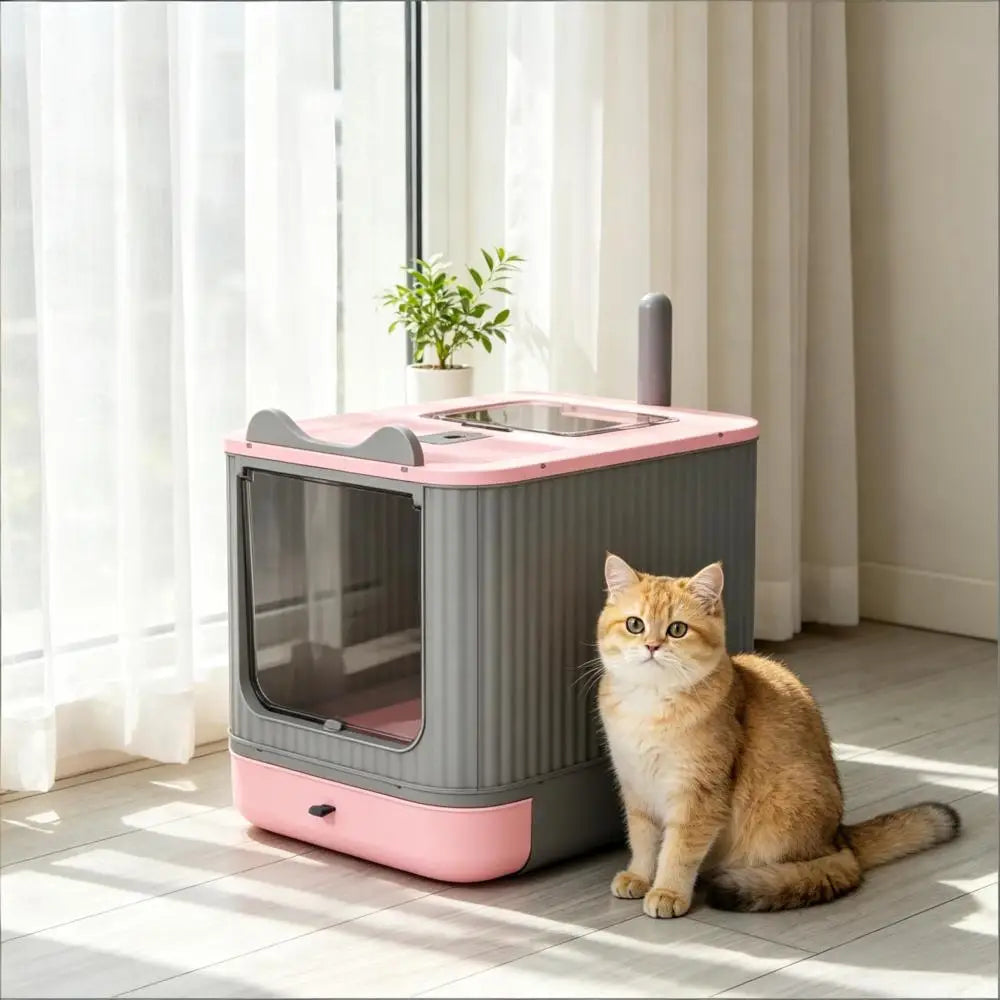 Enclosed Design Cat Litter Box with Slide-Out Tray for Small-Medium Cats