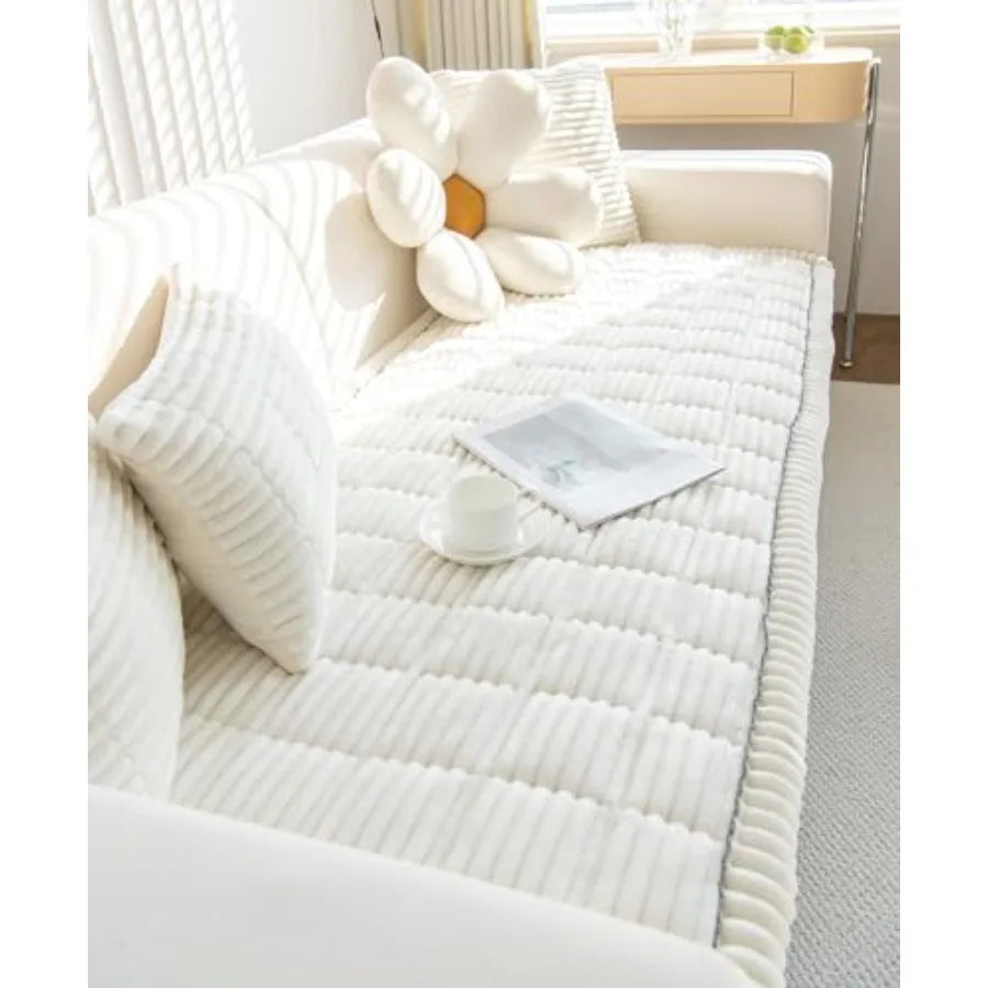 Faux Fur Plush Dog Couch Cover 3D Stripe Fuzzy Sofa Cover Non-Slip Fluffy Dog Bed Cover Pet Blanket Sofa Couch Furniture Protec