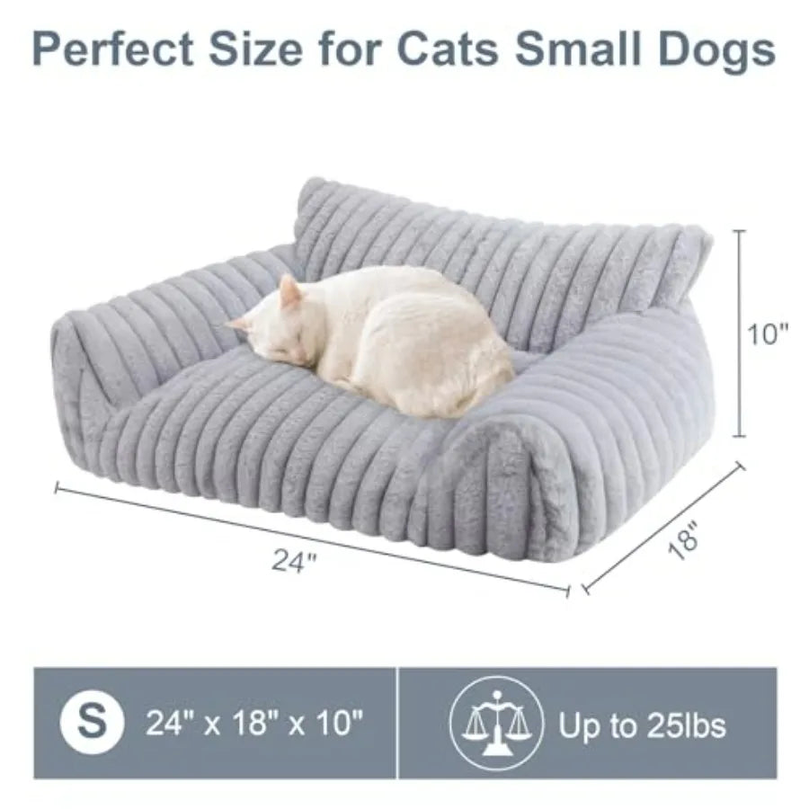 Cute Cat Couch Bed for Indoor Cats, Fluffy Pet Cat Sofa with Premium Soft Corduroy Fleece, Cute Dog Beds for Dogs, Fuzzy Puppy