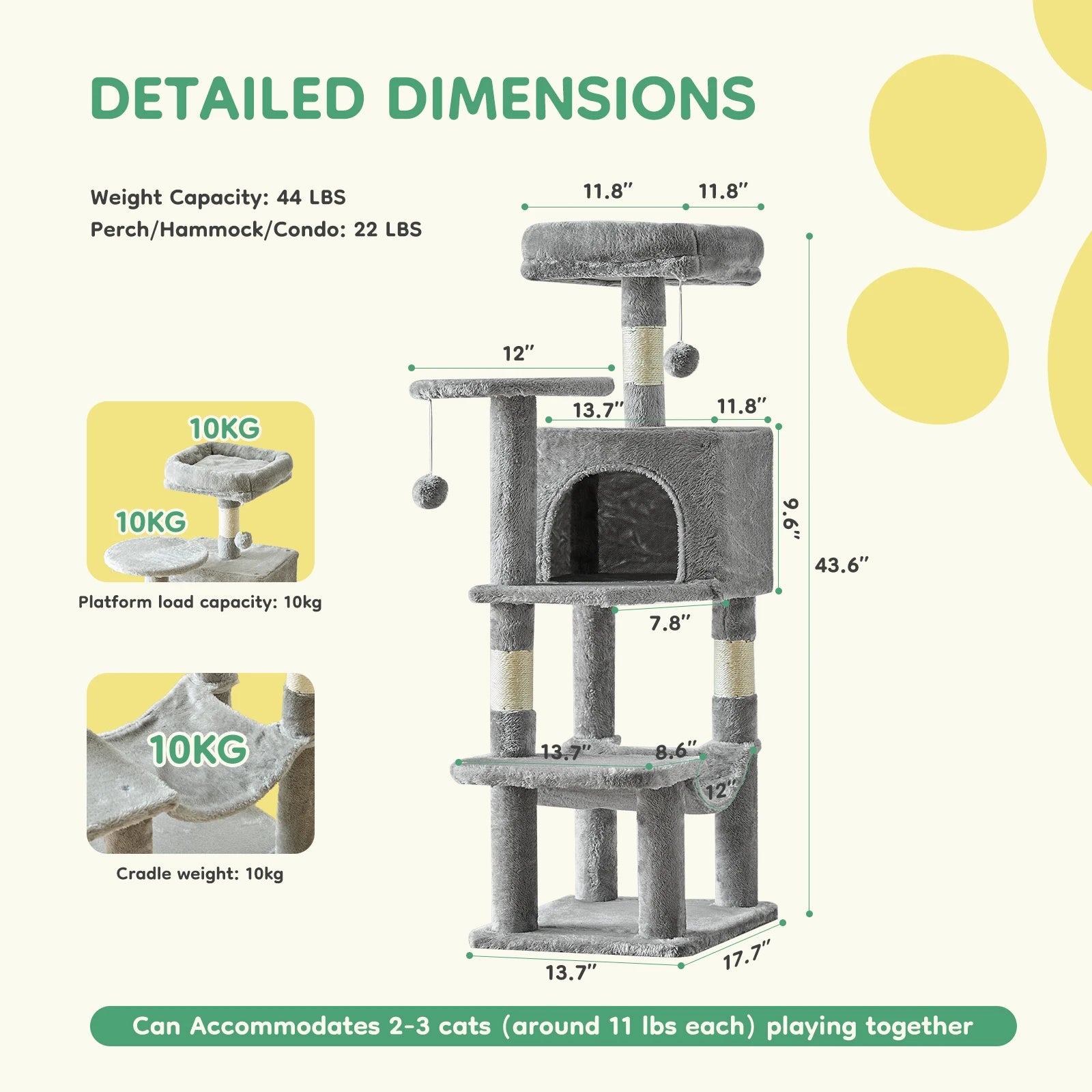 44-Inch Multi-Level Cat Tree with Condo & Hammock product image 3