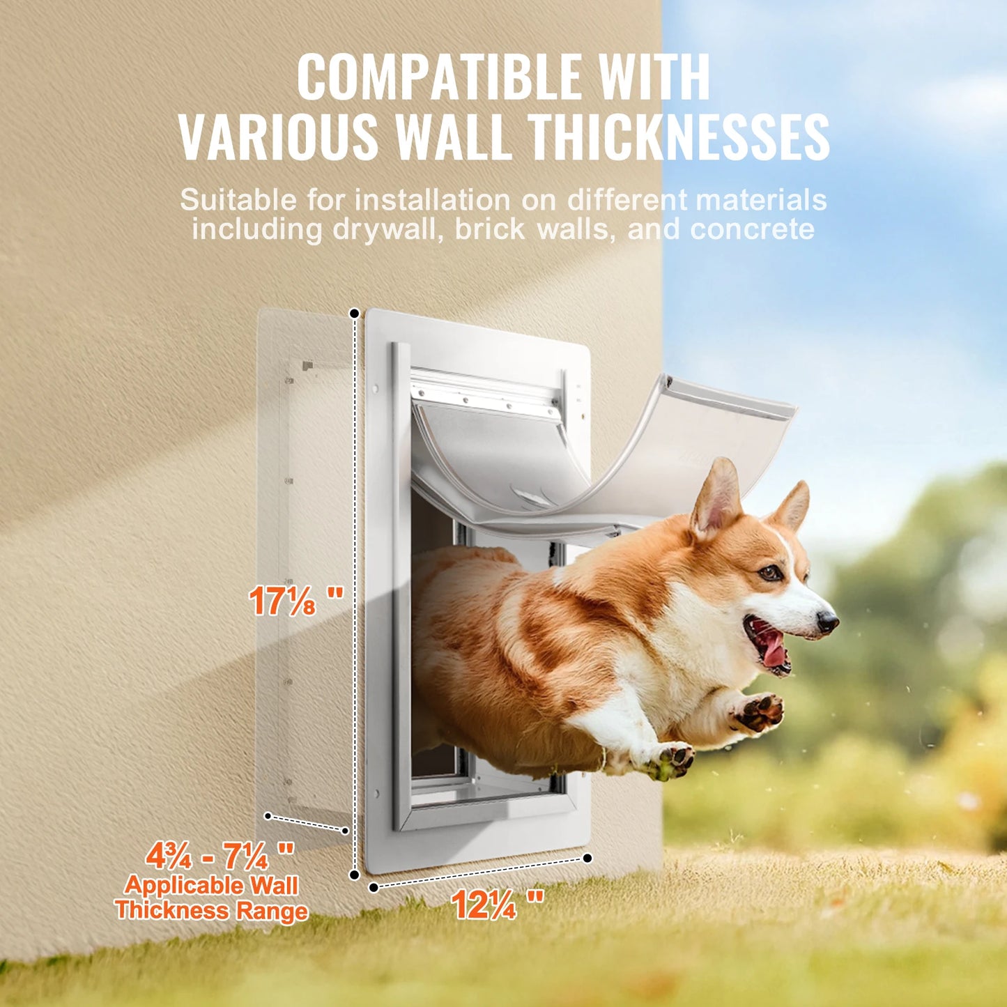 Metal Frame Weatherproof Dog Door with Lock & 3-Flap System