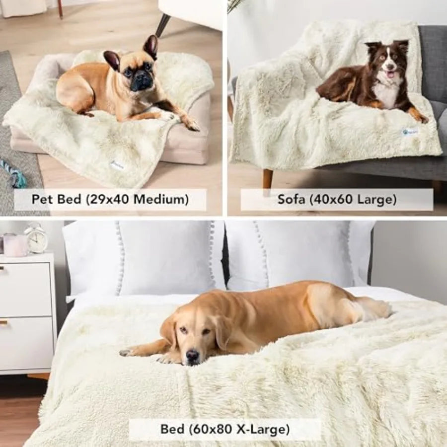 Waterproof Dog Blanket for Couch, Bed and Furniture, Reversible Sherpa and Faux Fur Pet Blanket, Leakproof Pet Blanket for Larg