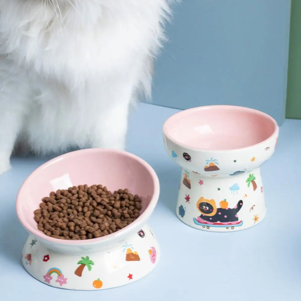 Elevated Ceramic Pet Bowl with Flat or Slanted Mouth - front view