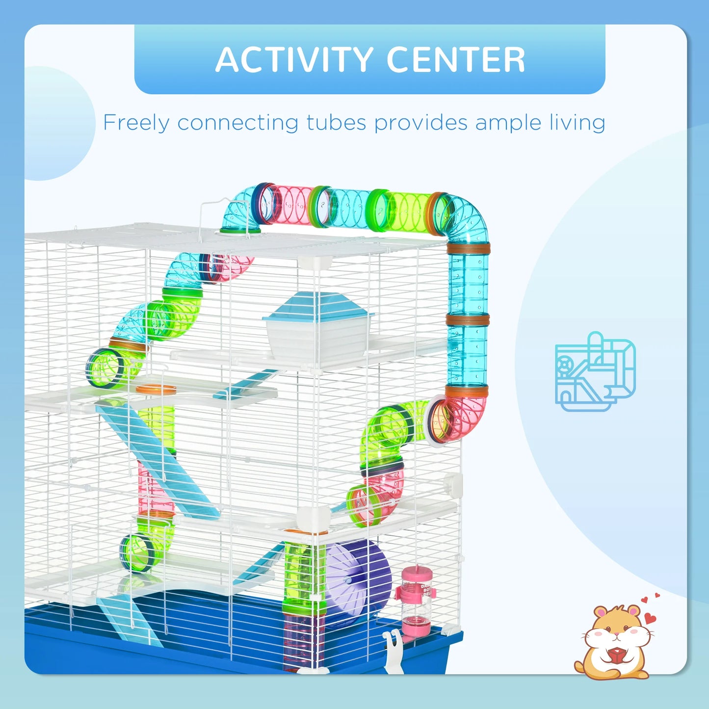 PawHut Extra Large 23" Hamster Cage with Tubes and Tunnels, Portable Carry Handles, Rat House and Habitats Big 5-Tier Design, Mouse Cage Includes Exercise Wheel, Water Bottle, Food Dish JUYHGV