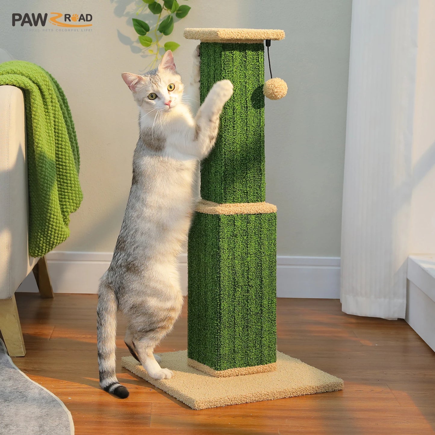 Large Cat Scratching Post with Woven Sisal & Dangling Ball - front view