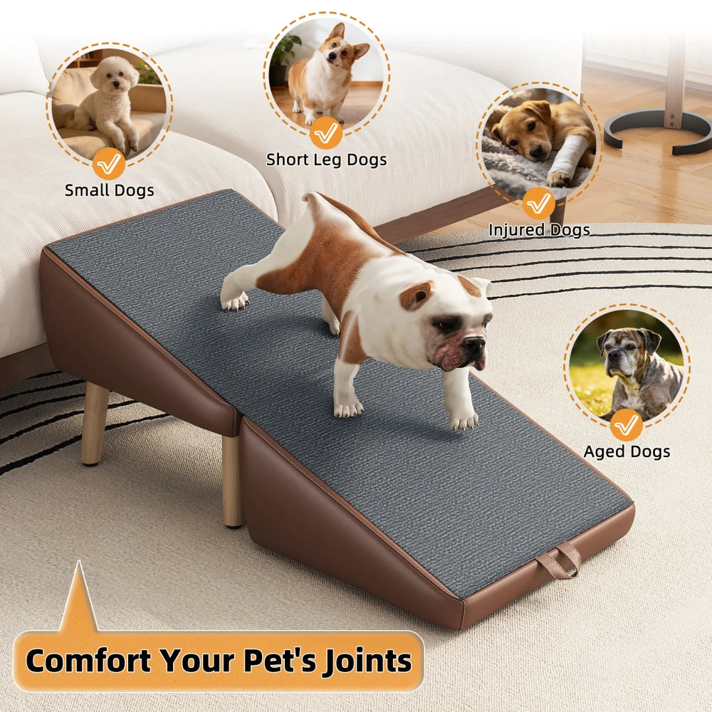 Dog Stairs for Small Dogs and Cats, Dog Ramp for Couch and Bed, Foldable 2-in-1 Wooden Pet Steps for Puppy, Split Ottoman Design
