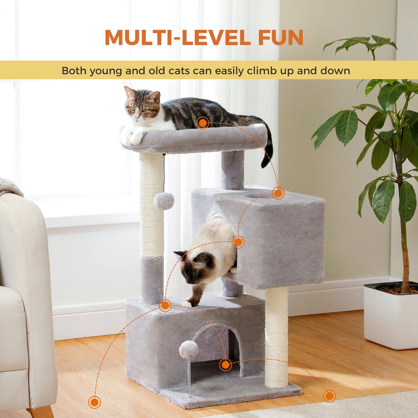 Multi-Level Cat Tree with Sisal Posts & Padded Perch