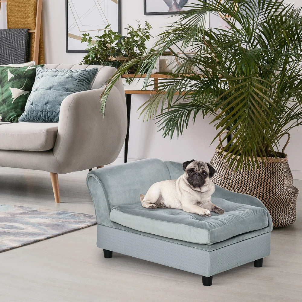 PawHut Luxury Fancy Dog Bed for Small Dogs with Hidden Storage, 3" Soft Foam, Dog Sofa Bed, Cushy & Modern Pet Furniture for Puppies and Little Breeds, Gray