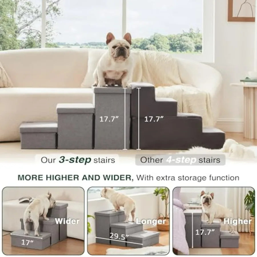 Dog Stairs for High Bed 18" H, Foldable Pet Stairs for Small Medium or Large Dogs Puppy with Storage for Bed or Couch, Cat Dog