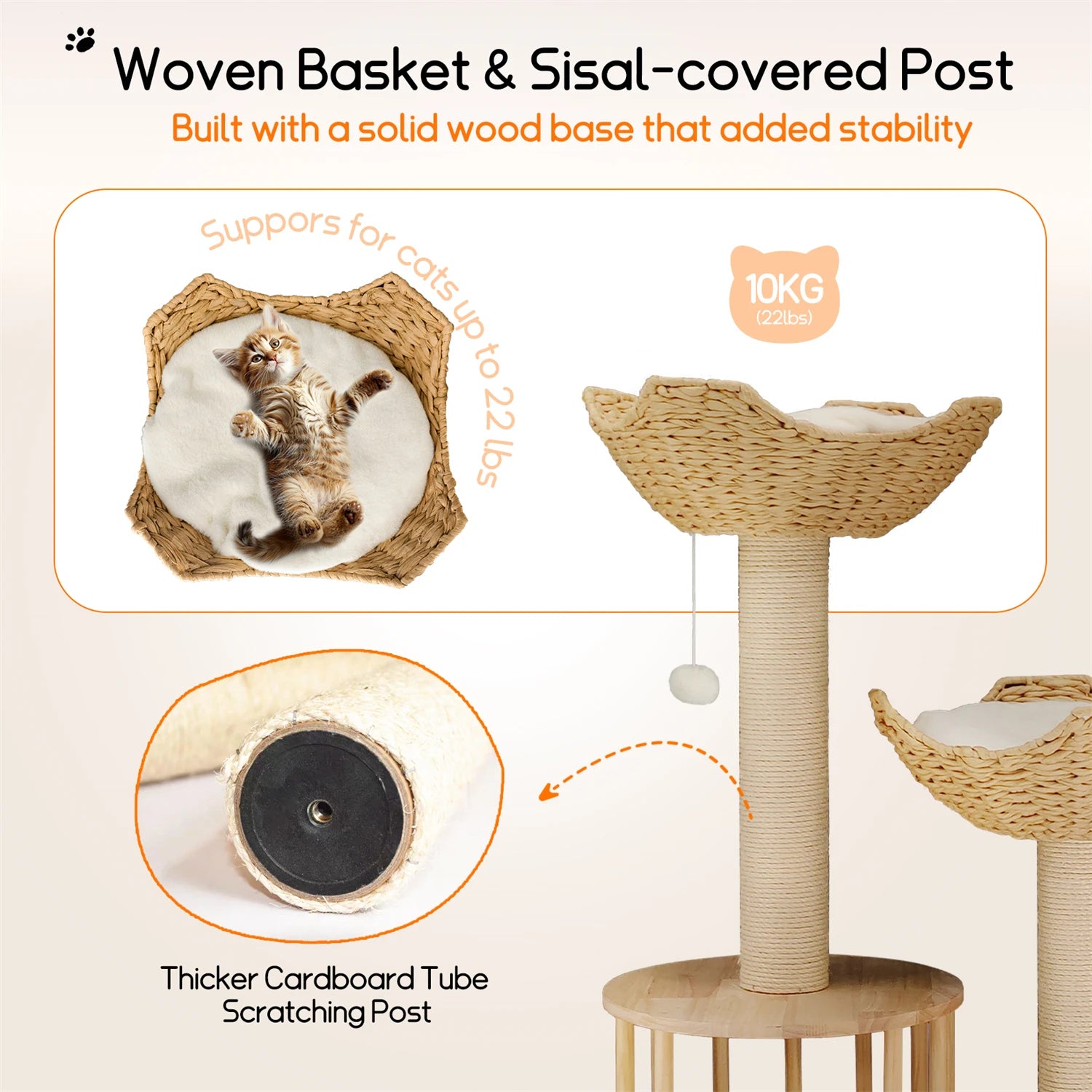 3-Tier Cat Tree Tower with Sisal Scratching Post product image 5