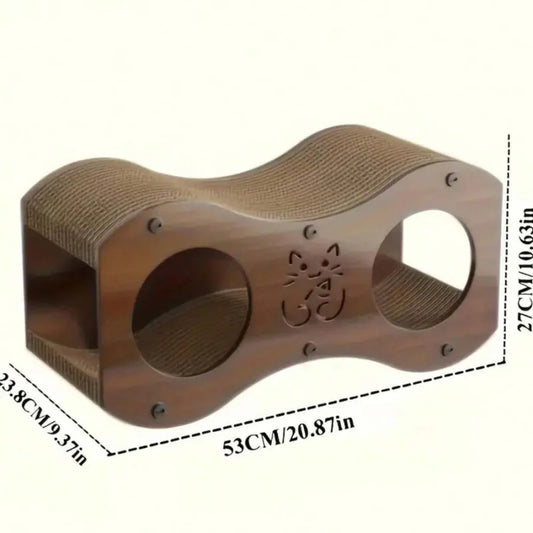 Sturdy Walnut Cat Scratching Post With Integrated Cat Bed - 4-Season Woven Scratch Pad.