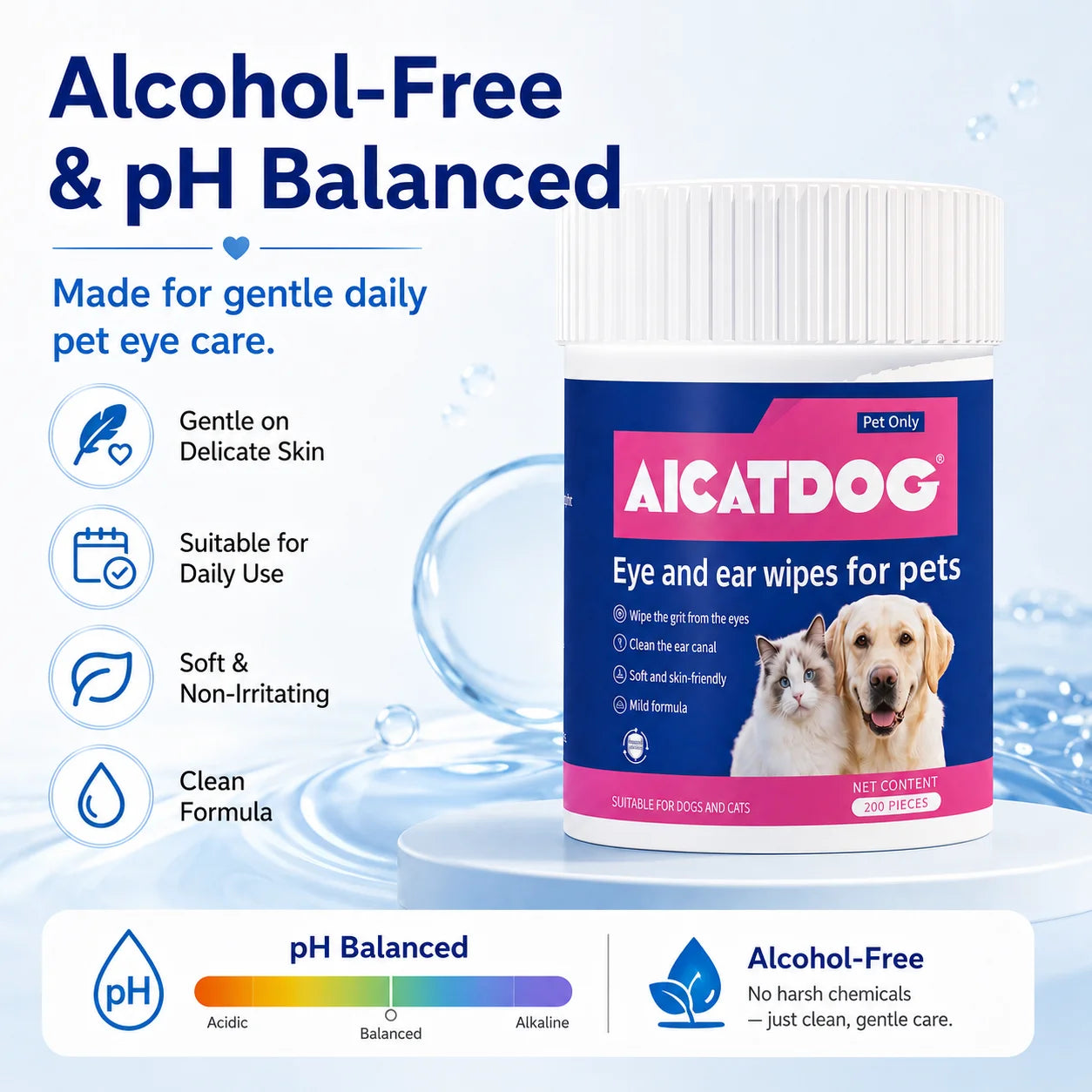 OVE PET PROSPER Pet Eye & Ear Wipes for Dogs and Cats, 200 Count, Alcohol-Free pH Balanced Grooming Wipes with Vitamin B5, Gentle Tear Stain, Eye Crust & Outer Ear Cleaner