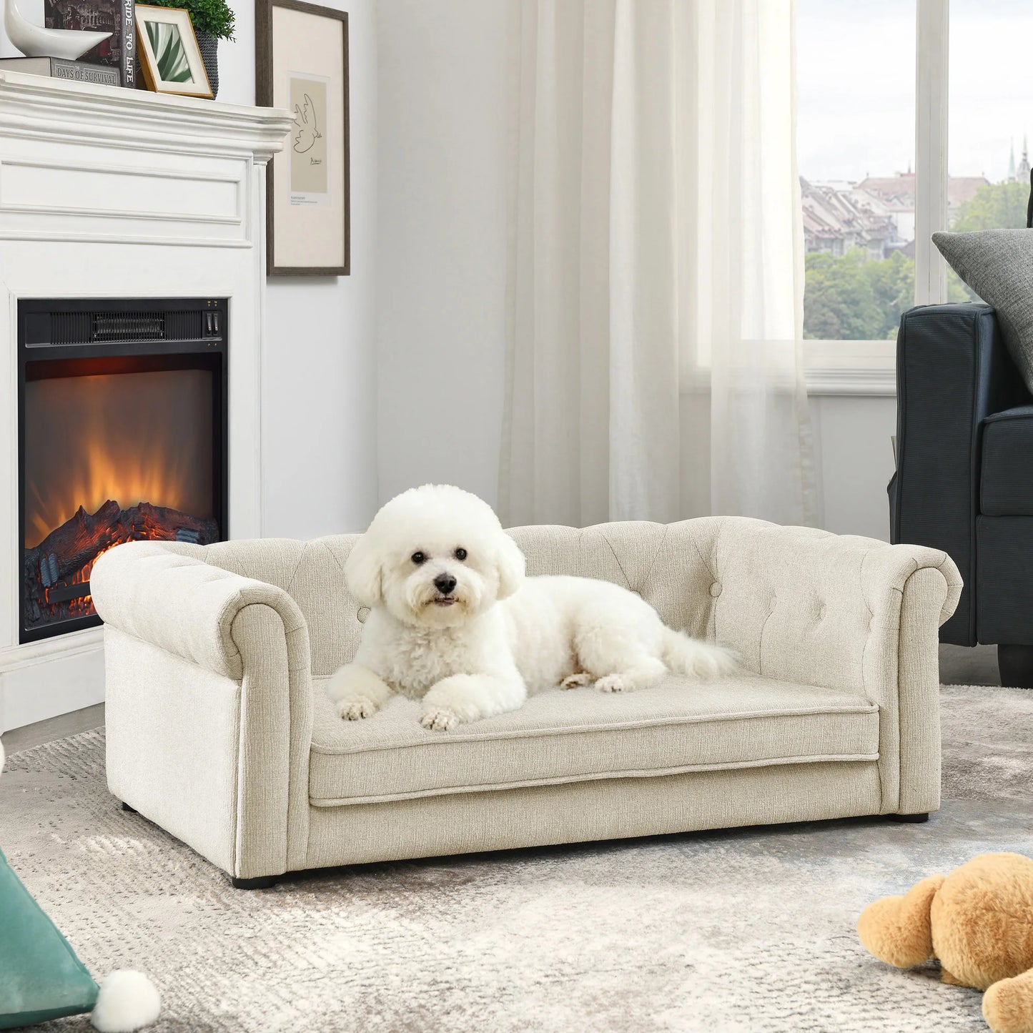 Ye Elegant Rectangle Elevated Dog Sofa Bed for Small and Medium Dogs, Comfortable Couch, Modern & Stylish, Beige, Durable