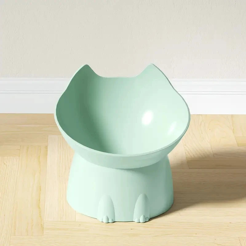 Elevated Anti-Tip Cat Bowl with Tilted Edge for Neck Comfort
