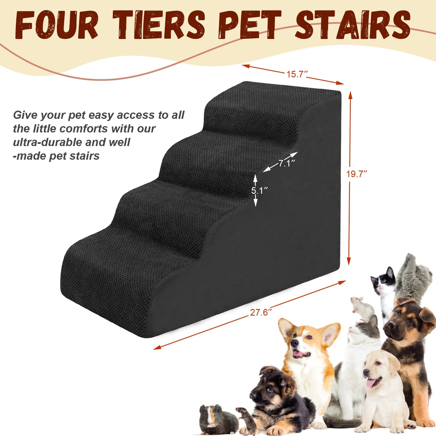 Dog Stairs & Ramp - High-Density Foam Pet Steps, Extra-Wide Non-Slip Orthopedic Dog Ladder with Soft Foam Padding