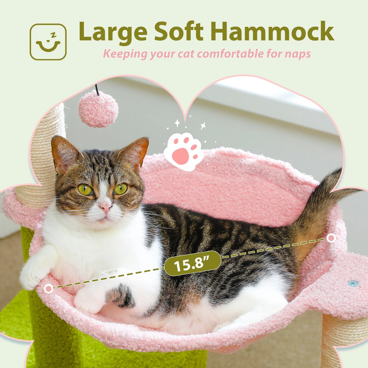 Flower Cat Tree with Metal Frame Hammock & Sisal Posts