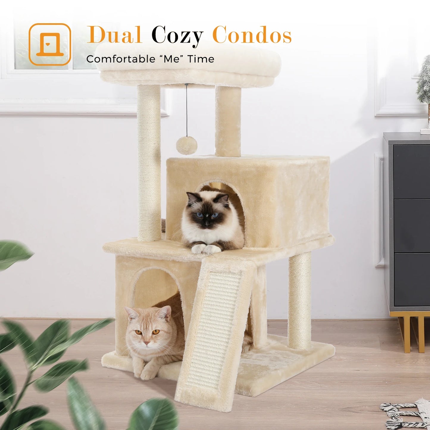 Multilevel Cat Tree Tower with Double Condos & Sisal Posts