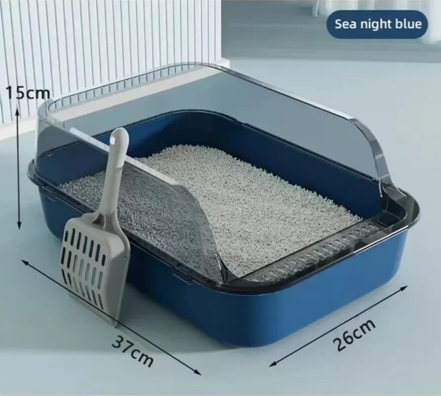 Semi-Enclosed Splashproof Cat Litter Box with High Sides