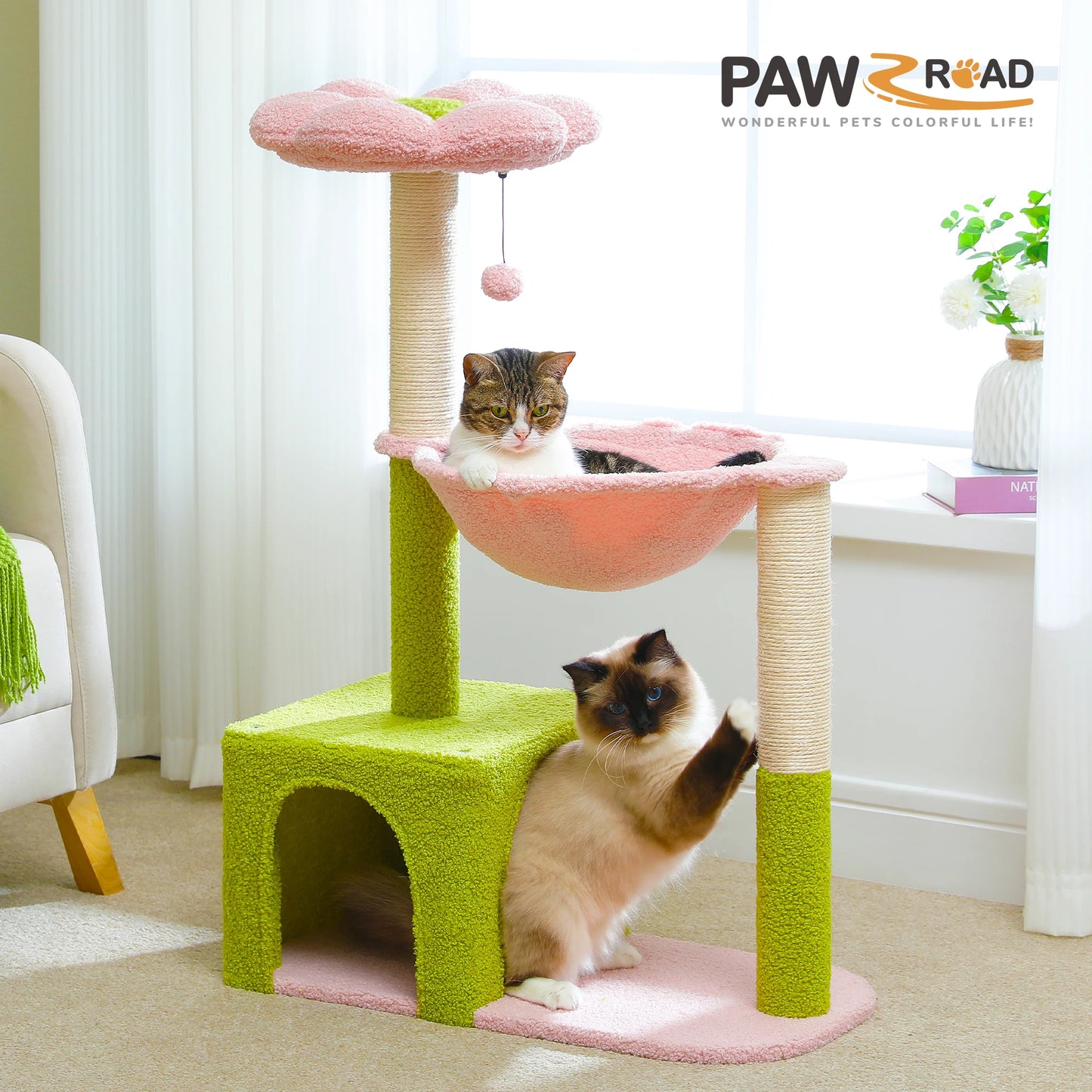 Flower Cat Tree with Metal Frame Hammock & Sisal Posts - front view