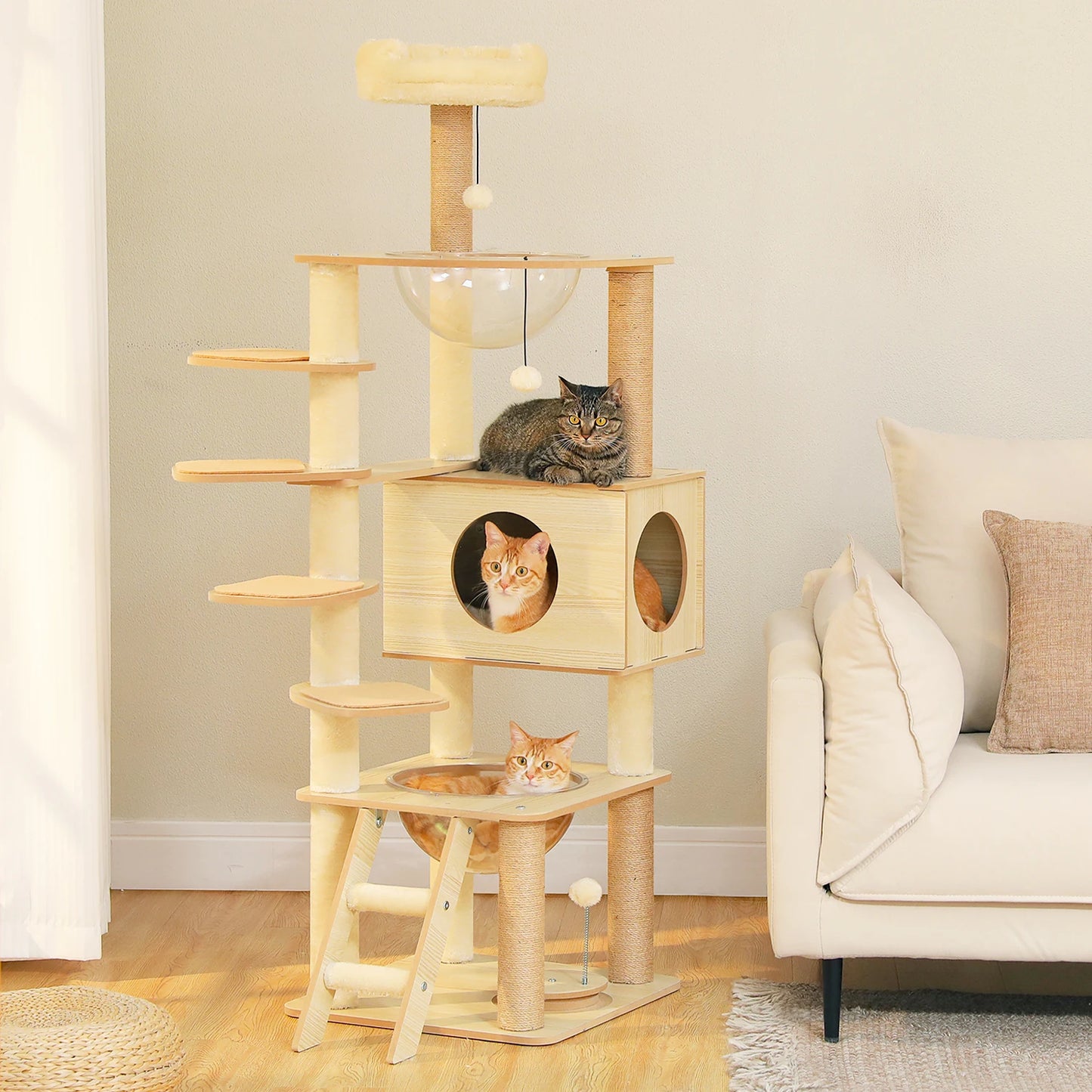 Multi-Level Wood Cat Tree with Condo, Hammock & Perch