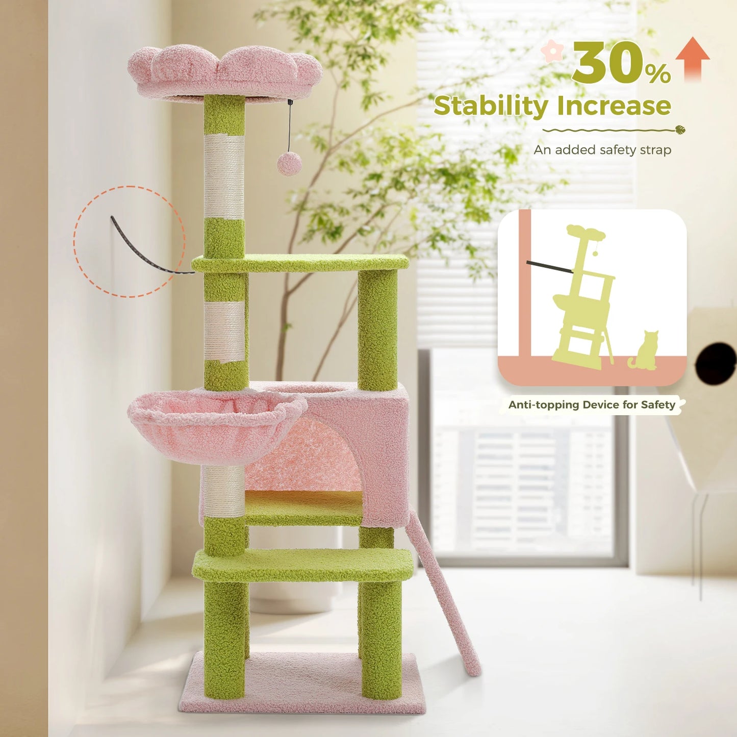 Flower Cat Tree Multi-Level Tower with Sisal Scratching Posts