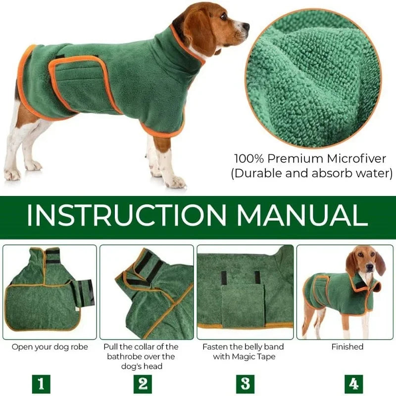 Pet Bathrobe Fast Drying Towel Microfiber Absorbent Soft Bath Robe Adjustable Towel Grooming Coat For Small Medium Large Dog